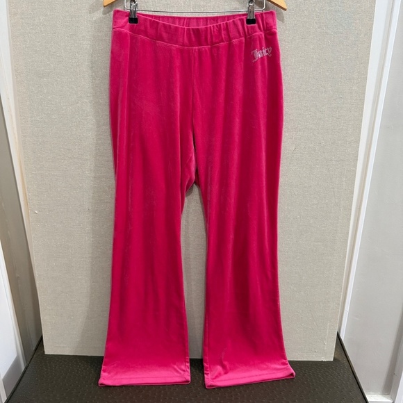 Juicy Couture Wide Leg Track Pants Rhinestone Logo Hot Pink - Picture 1 of 8